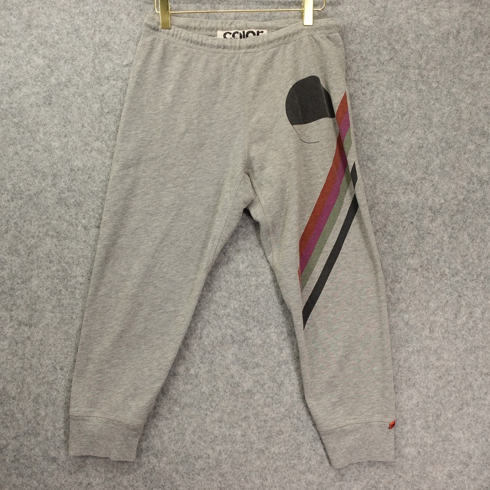 FREE CITY Sweatpants Womens 2 MEDIUM Gray Rainbow Loopback Crop Joggers 27x23
